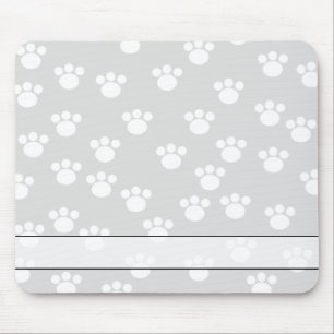 White and Light Grey Paw Print Pattern. Mouse Pad