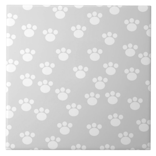 White and Light Grey Paw Print Pattern. Tile (Front)