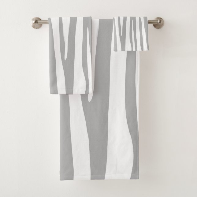 White and light grey zebra pattern, modern design bath towel set (Insitu)