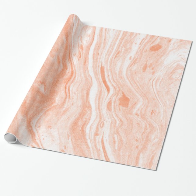 White And Light Orange Marble Wrapping Paper (Unrolled)
