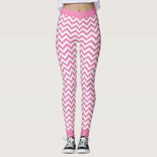 White And Light Pink Chevron Pattern Leggings