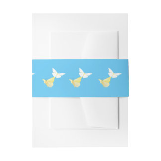 White and Light Yellow Butterflies Flying Blue Invitation Belly Band