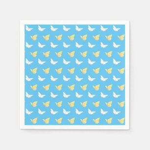 White and Light Yellow Butterflies Flying Blue Napkin