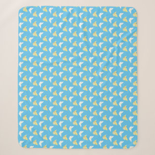 White and Light Yellow Butterflies Flying Blue Sherpa Blanket