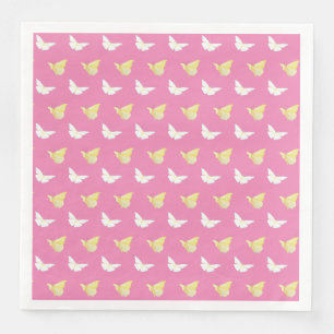 White and Light Yellow Butterflies Flying Pink Napkin