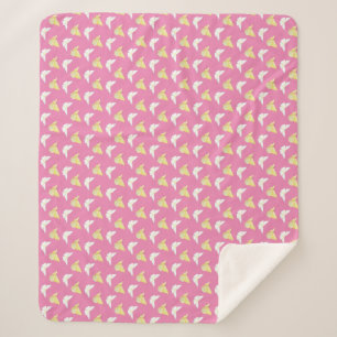 White and Light Yellow Butterflies Flying Pink Sherpa Blanket