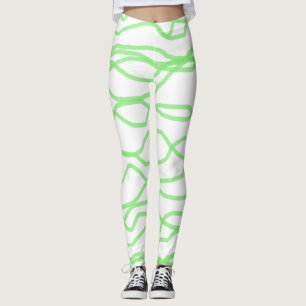 White and Lime Green Squiggly Abstract Leggings