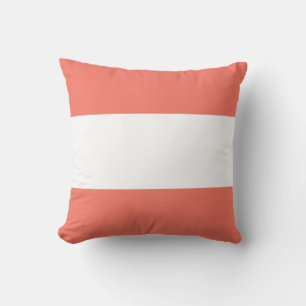 White and Living Coral Broad Stripes Throw Pillow