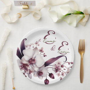 White and Magenta Orchid Flowers Personalized Paper Plate