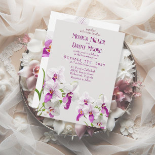 White and Magenta Orchids Painting Wedding Invitation