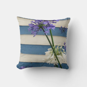 White And Mauve Allium Flowers On Stripes Throw Pillow