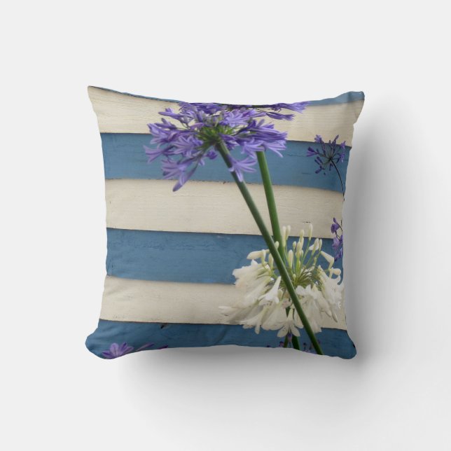 White And Mauve Allium Flowers On Stripes Throw Pillow (Front)