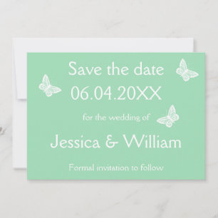 White And Mint Green Butterflies Save The Date