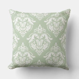 White And Mint-Green Damasks Throw Pillow