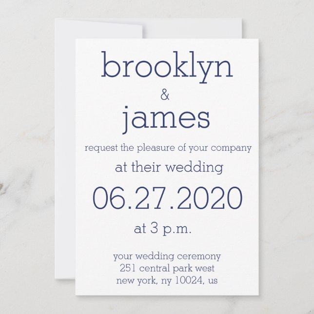 White And Navy Blue Modern Wedding Invitations (Front)