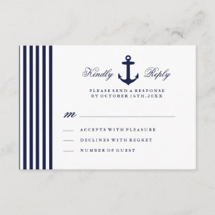 White and Navy Blue Nautical RSVP Card