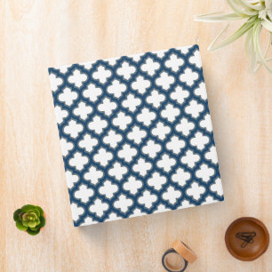 White and Navy Blue Trellis, Lattice, Quatrefoil Binder