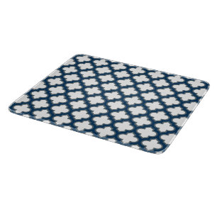 White and Navy Blue Trellis, Lattice, Quatrefoil Cutting Board