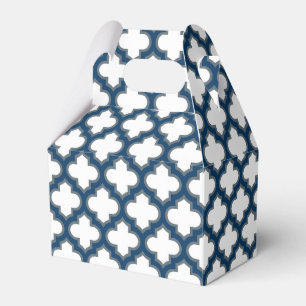 White and Navy Blue Trellis, Lattice, Quatrefoil Favor Box