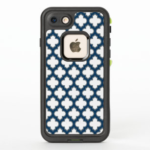 White and Navy Blue Trellis, Lattice, Quatrefoil