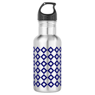 White and Navy Diamond Pattern 532 Ml Water Bottle