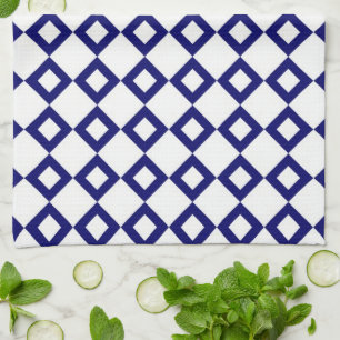 White and Navy Diamond Pattern Kitchen Towel