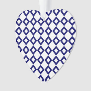 White and Navy Diamond Pattern Ornament