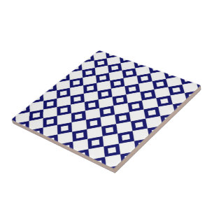 White and Navy Diamond Pattern Tile