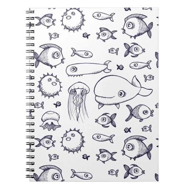 White and Navy Fish Drawing Notebook (Front)