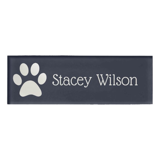 White and Navy Paw Print Logo Name Tag (Front)