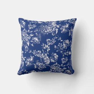 White and Navy Profile Toile Throw Pillow