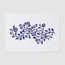 White and Navy Swirly Floral Ornament Nice Simple