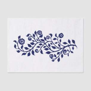 White and Navy Swirly Floral Ornament Nice Simple Tissue Paper
