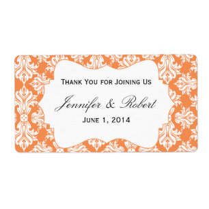 White and Nectarine Damask Water Bottle Label