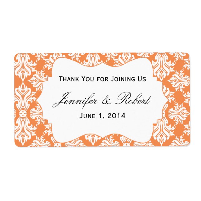 White and Nectarine Damask Water Bottle Label (Front)
