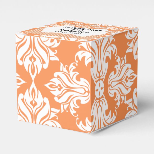 White and Nectarine Damask Wedding Favour Box (Front Side)