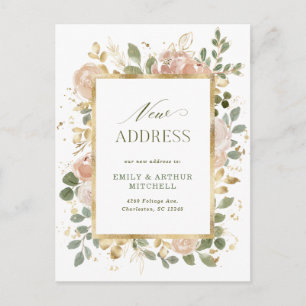 White and Neutral Floral Moving Announcement Postcard
