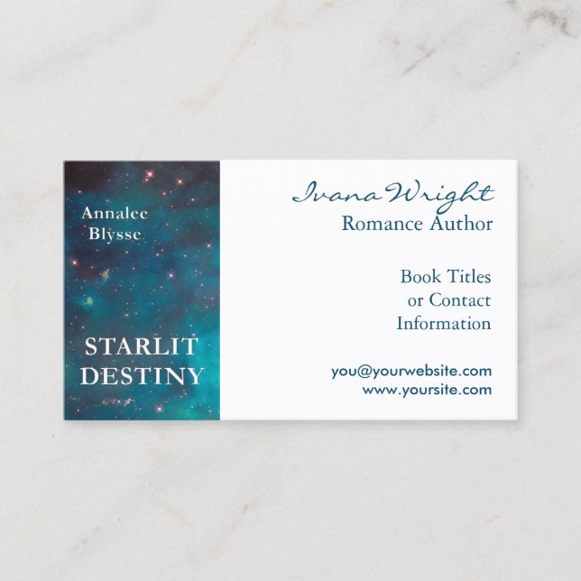 White and Ocean Blue Author Book Cover Business Card (Front)