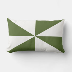 White and Olive Green Pinwheel Lumbar Pillow
