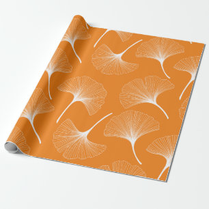 White and orange abstract leaves pattern wrapping paper
