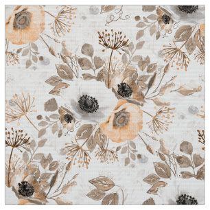 White and orange anemone flowers. fabric
