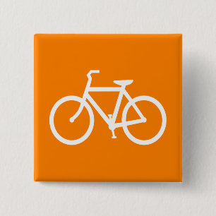 White and Orange Bike 2 Inch Square Button