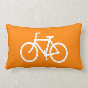 White and Orange Bike Lumbar Pillow