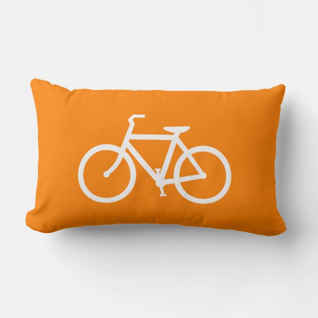 White and Orange Bike Lumbar Pillow (Front)