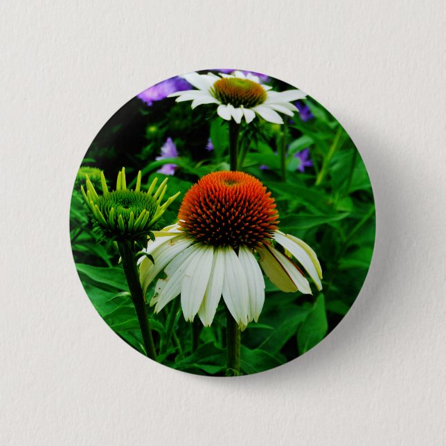 White and Orange ConeFlowers 2 Inch Round Button (Front)