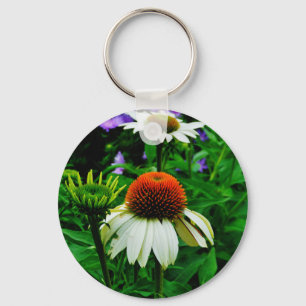 White and Orange ConeFlowers Keychain