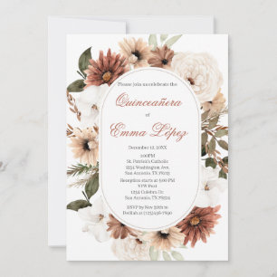 White and orange daisies quinceañera invitation