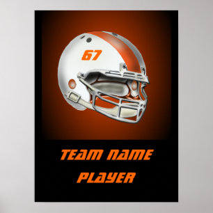 White and Orange Football Helmet Poster