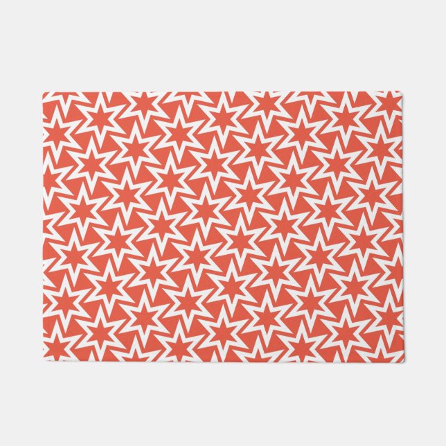 White and Orange Geometric Star Pattern Doormat (Front)