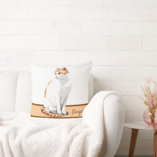 White and Orange Ginger Cat Personalized Throw Pillow